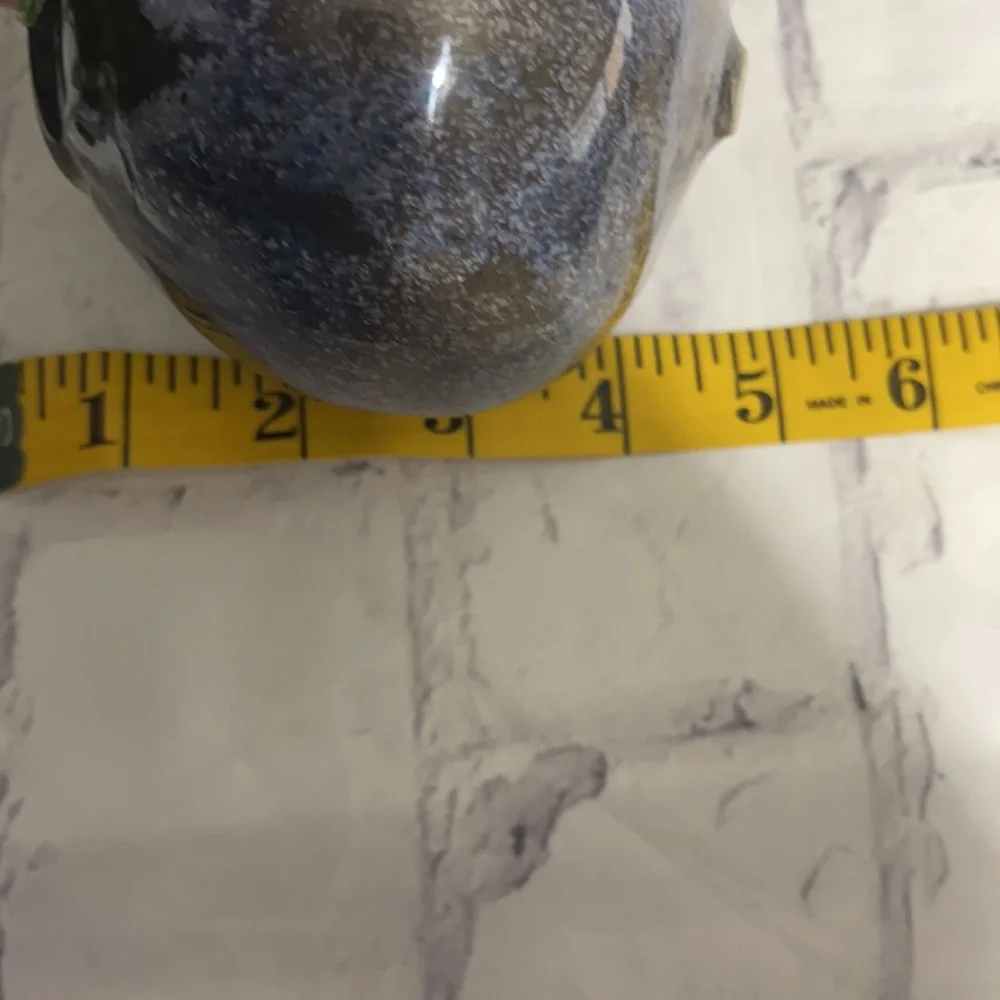 Drip Glaze Ceramic Bud Vase Artist Signed Black & Blue Bulbous Single Stem